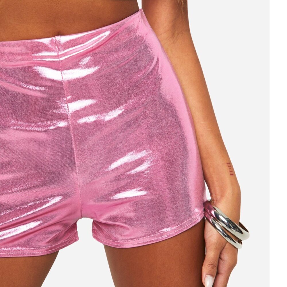 Nasty Gal Boohoo Pink Metalic Shorts - Size 8 - NWT
